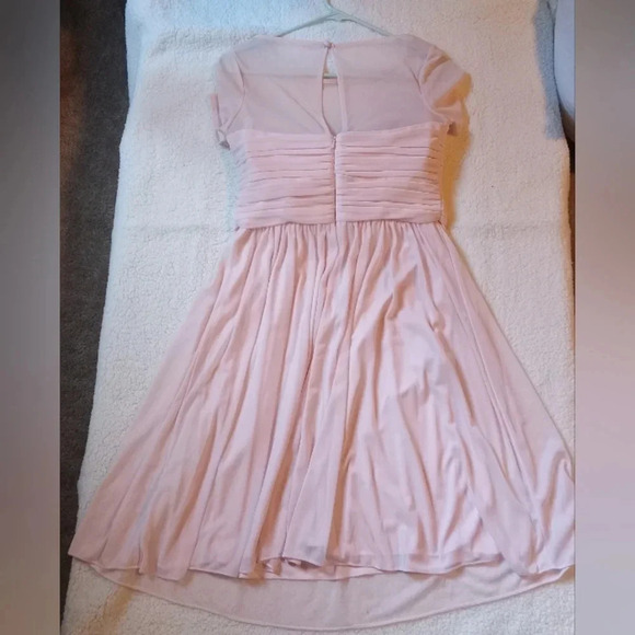 David's Bridal Illusion Short Sleeve Mesh Dress Size 8 Petal Pink - Picture 2 of 9